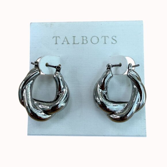 Talbots Jewelry - Talbots Silver-Tone Twisted Hoop Earrings Casual Streetwear Work Business Date